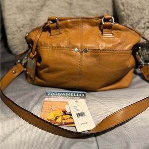 Tignanello Cognac Leather Shoulder Bag